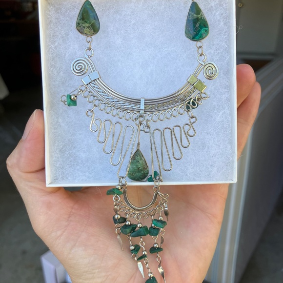 Sterling silver and turquoise boho architertural handcrafted necklace - Picture 3 of 3